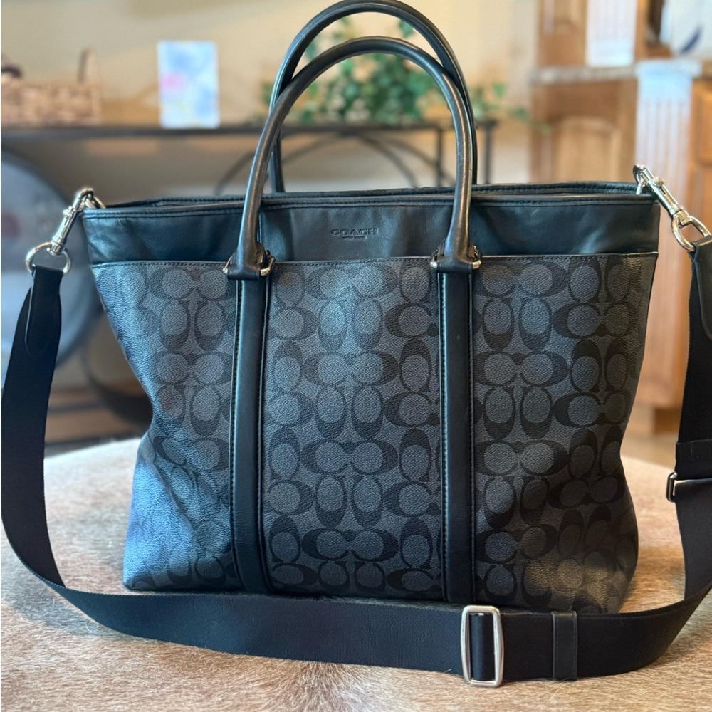 Coach Black and Gray Messenger Bag with Signature Monogram